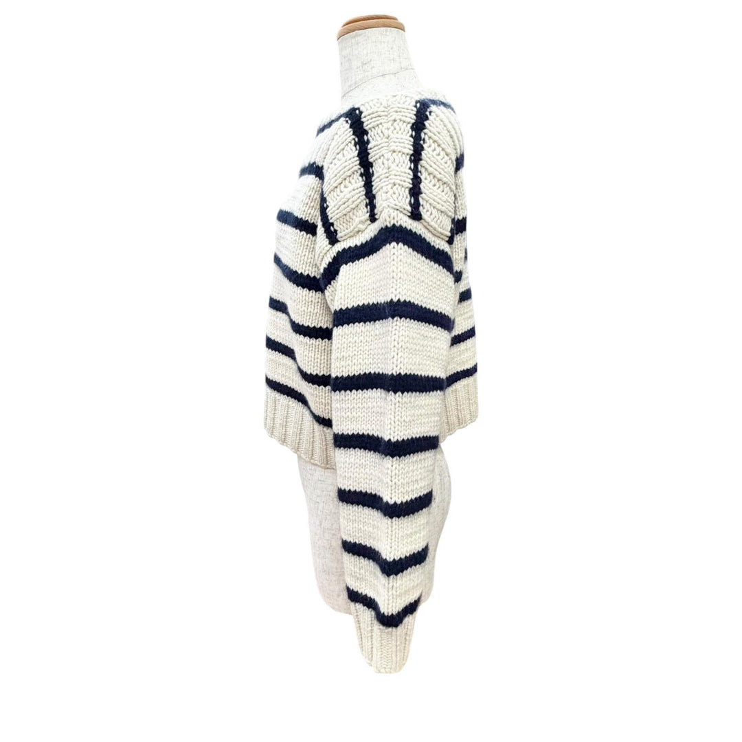 美品△CELINE セリーヌ 2AJ94597V 23SS カシミヤ ウール マリニエール ボーダー ボートネック クロップド ニット アイボリー S 正規品