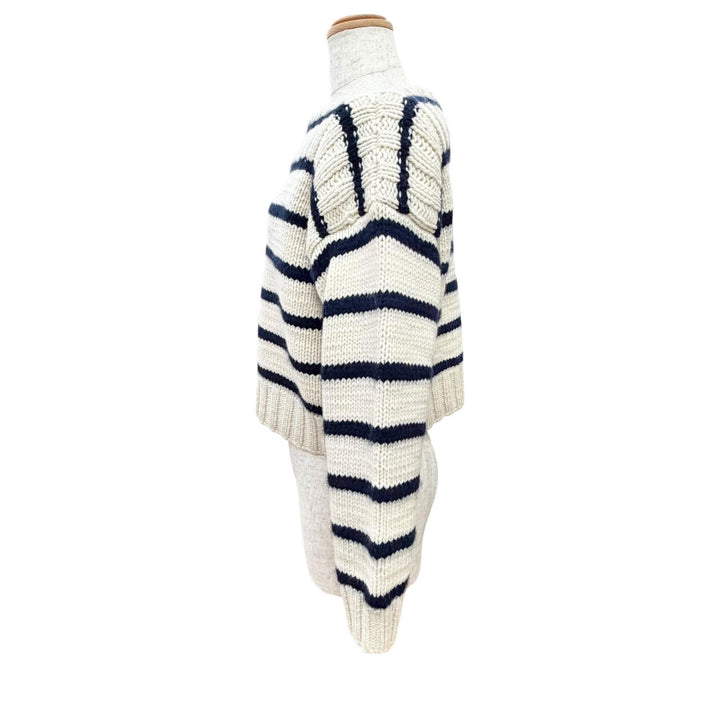 美品△CELINE セリーヌ 2AJ94597V 23SS カシミヤ ウール マリニエール ボーダー ボートネック クロップド ニット アイボリー S 正規品