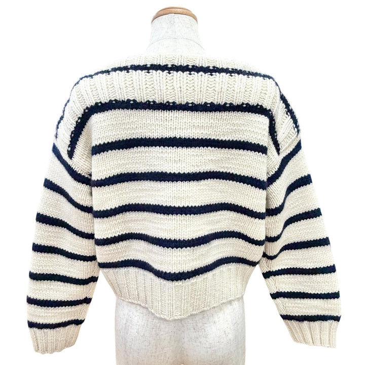 美品△CELINE セリーヌ 2AJ94597V 23SS カシミヤ ウール マリニエール ボーダー ボートネック クロップド ニット アイボリー S 正規品