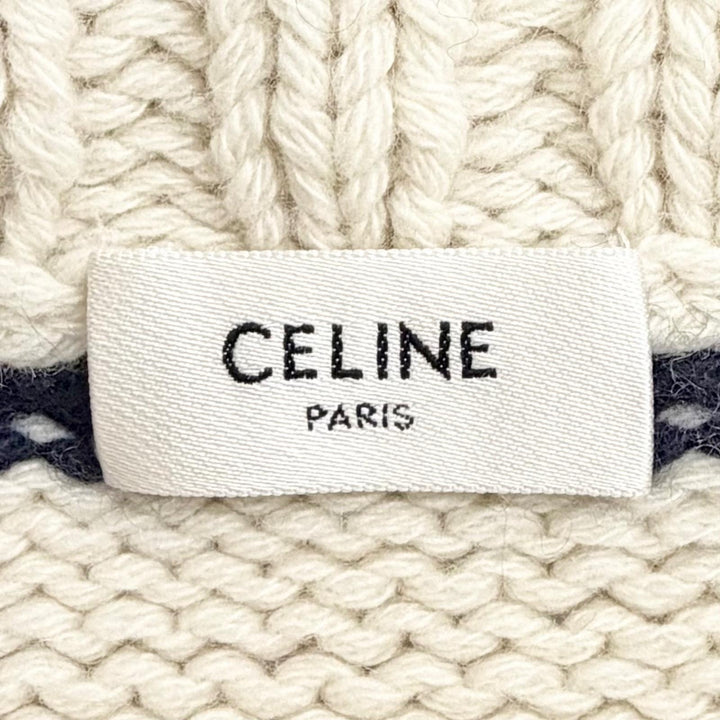 美品△CELINE セリーヌ 2AJ94597V 23SS カシミヤ ウール マリニエール ボーダー ボートネック クロップド ニット アイボリー S 正規品