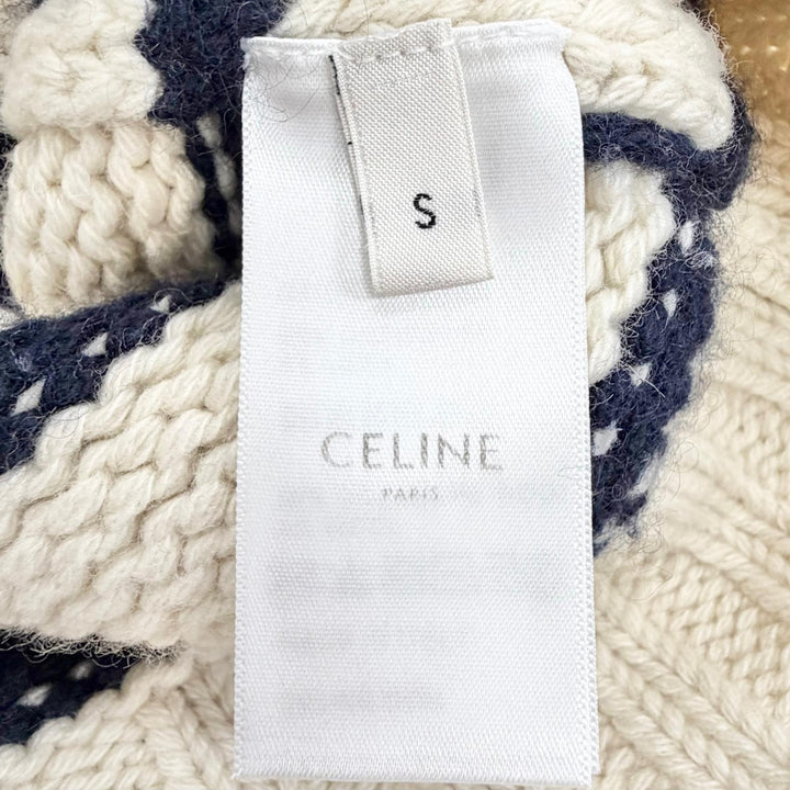 美品△CELINE セリーヌ 2AJ94597V 23SS カシミヤ ウール マリニエール ボーダー ボートネック クロップド ニット アイボリー S 正規品