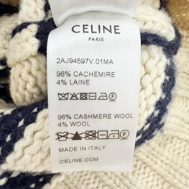 美品△CELINE セリーヌ 2AJ94597V 23SS カシミヤ ウール マリニエール ボーダー ボートネック クロップド ニット アイボリー S 正規品