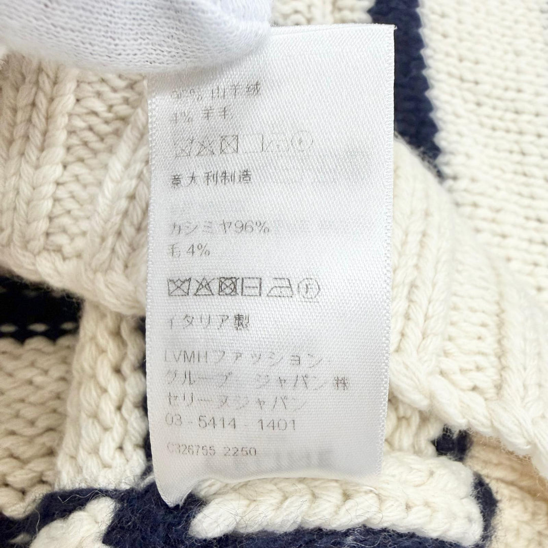 美品△CELINE セリーヌ 2AJ94597V 23SS カシミヤ ウール マリニエール ボーダー ボートネック クロップド ニット アイボリー S 正規品