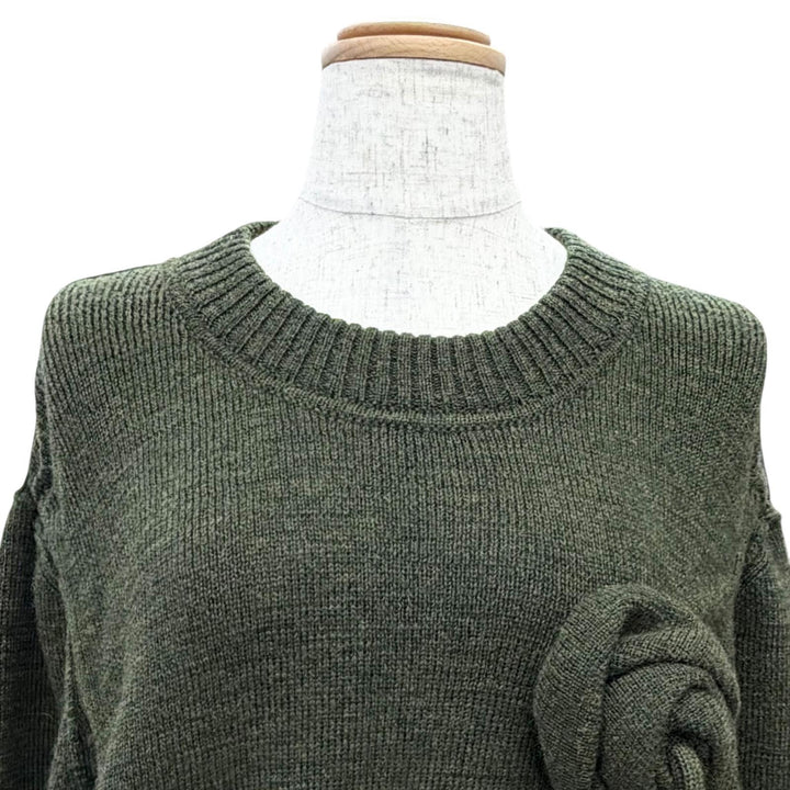 未使用品△BURBERRY バーバリー 80769211 ソリッドカラー ドローストリング ローズウールセーター ニット ミリタリーグリーン L 正規品
