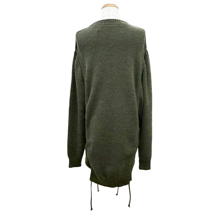 未使用品△BURBERRY バーバリー 80769211 ソリッドカラー ドローストリング ローズウールセーター ニット ミリタリーグリーン L 正規品