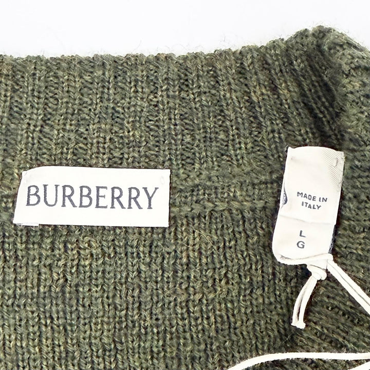 未使用品△BURBERRY バーバリー 80769211 ソリッドカラー ドローストリング ローズウールセーター ニット ミリタリーグリーン L 正規品