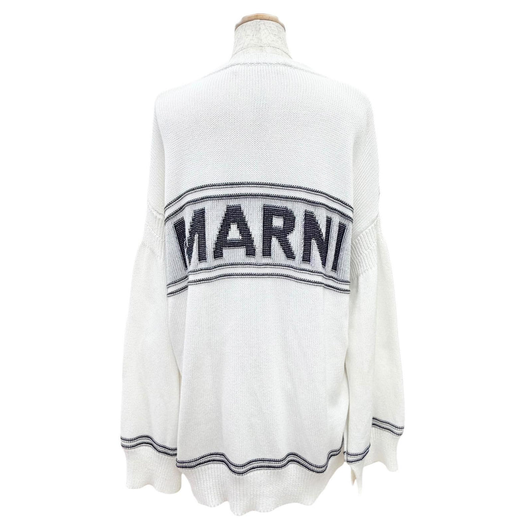 美品△MARNI マルニ 23SS CDMD0309Q0 コットン100% インターシャロゴ キモノスリーブ ニットカーディガン ホワイト 38 正規品 レディース