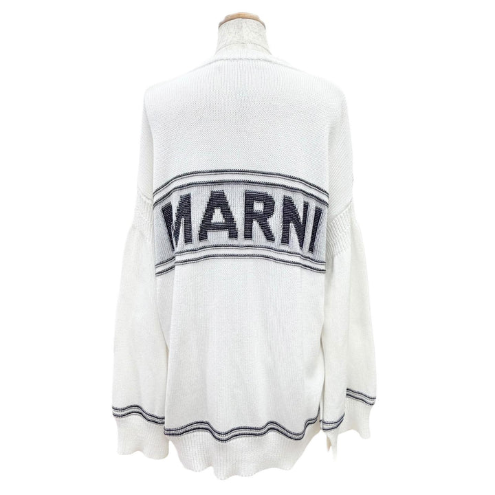 美品△MARNI マルニ 23SS CDMD0309Q0 コットン100% インターシャロゴ キモノスリーブ ニットカーディガン ホワイト 38 正規品 レディース