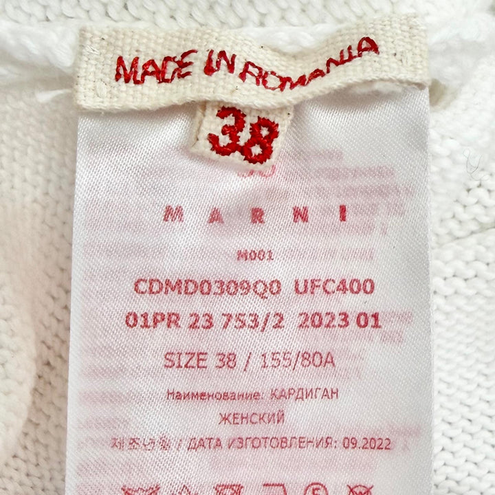 美品△MARNI マルニ 23SS CDMD0309Q0 コットン100% インターシャロゴ キモノスリーブ ニットカーディガン ホワイト 38 正規品 レディース