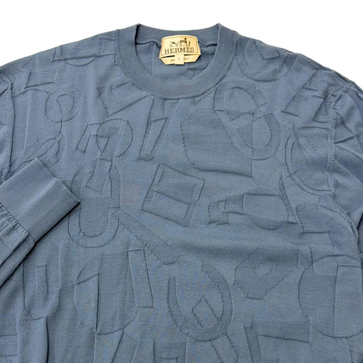 極美品□HERMES エルメス H557210HA フラグモン エケストル アンテグラル ウール100％ セーター ライトブルー L イタリア製 正規品