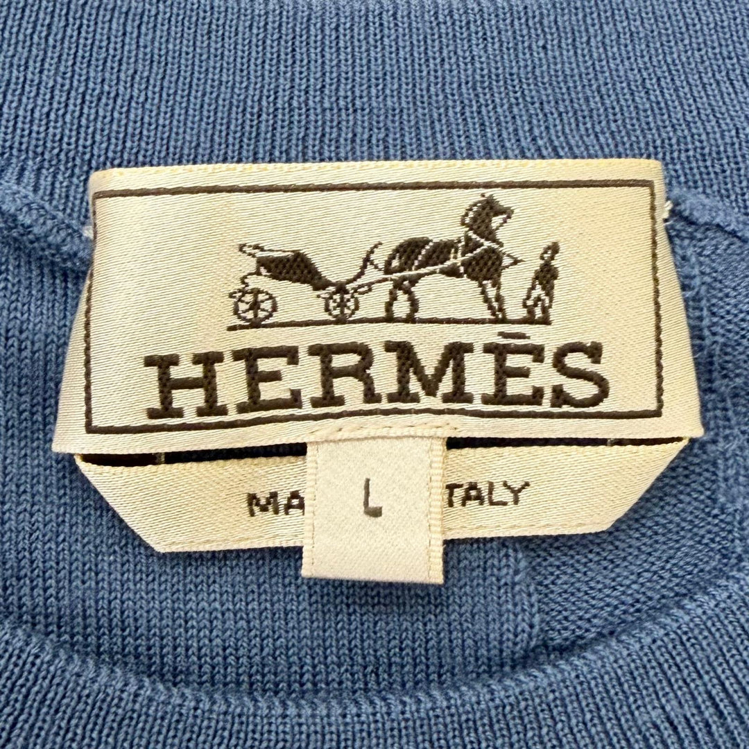 極美品□HERMES エルメス H557210HA フラグモン エケストル アンテグラル ウール100％ セーター ライトブルー L イタリア製 正規品