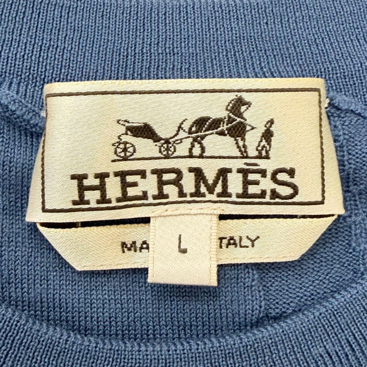 極美品□HERMES エルメス H557210HA フラグモン エケストル アンテグラル ウール100％ セーター ライトブルー L イタリア製 正規品