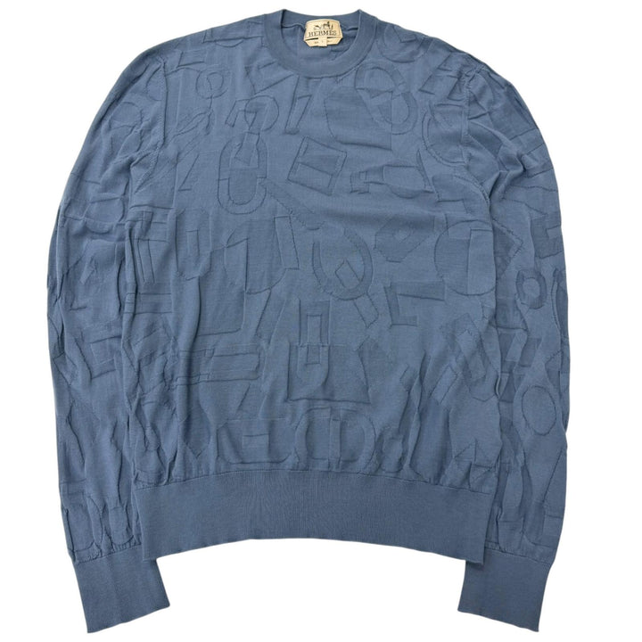 極美品□HERMES エルメス H557210HA フラグモン エケストル アンテグラル ウール100％ セーター ライトブルー L イタリア製 正規品