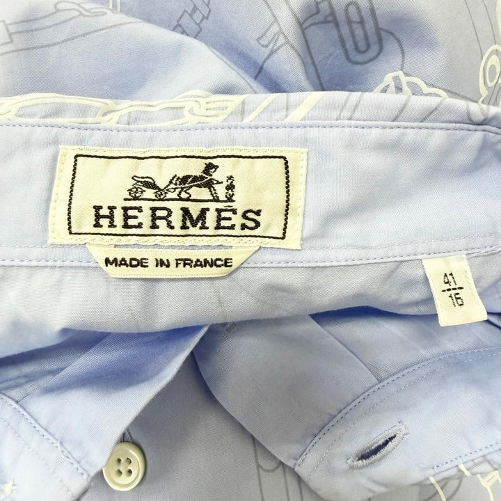 極美品□HERMES エルメス 22SS モール エ グルメット コットン セリエボタン 長袖シャツ ライトブルー 41 フランス製 正規品 メンズ