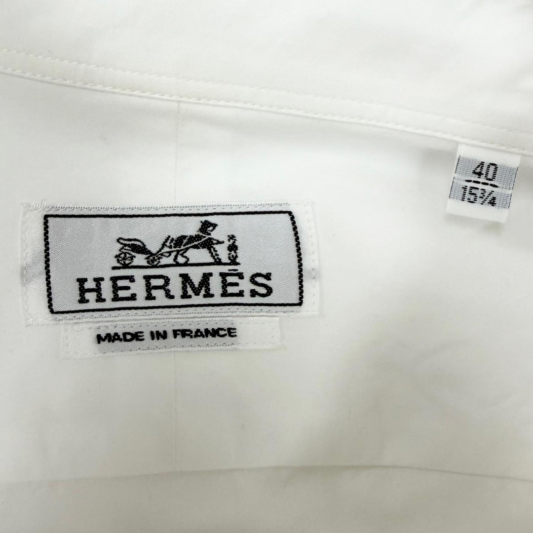 極美品□HERMES エルメス 24SS コットン シェーヌダンクル エンボス 総柄 セリエボタン 長袖シャツ ホワイト 40 フランス製 正規品