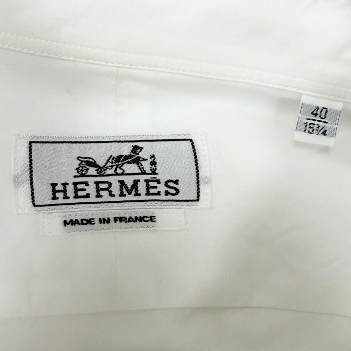 極美品□HERMES エルメス 24SS コットン シェーヌダンクル エンボス 総柄 セリエボタン 長袖シャツ ホワイト 40 フランス製 正規品