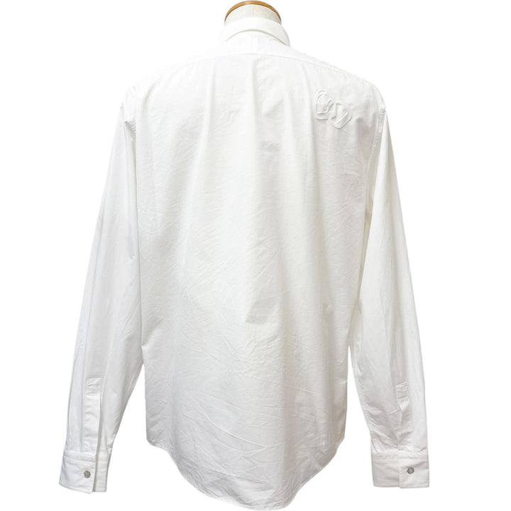 極美品□HERMES エルメス 24SS コットン シェーヌダンクル エンボス 総柄 セリエボタン 長袖シャツ ホワイト 40 フランス製 正規品