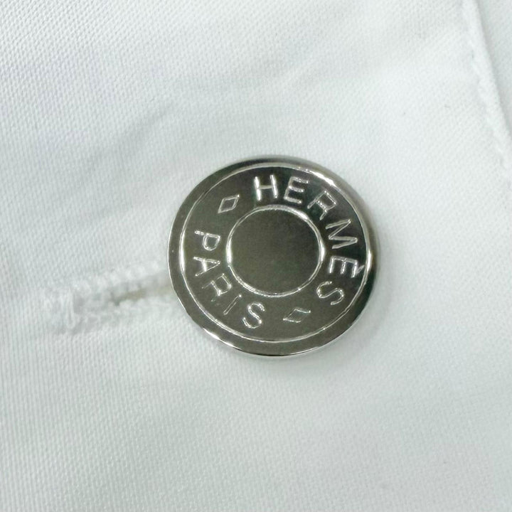 極美品□HERMES エルメス 24SS コットン シェーヌダンクル エンボス 総柄 セリエボタン 長袖シャツ ホワイト 40 フランス製 正規品