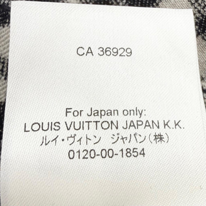 極美品□LOUIS VUITTON ルイヴィトン 23AW ロゴ チェック柄 レザーパッチ LVロゴ金具 デニムショートパンツ グレー 34 フランス製 正規品