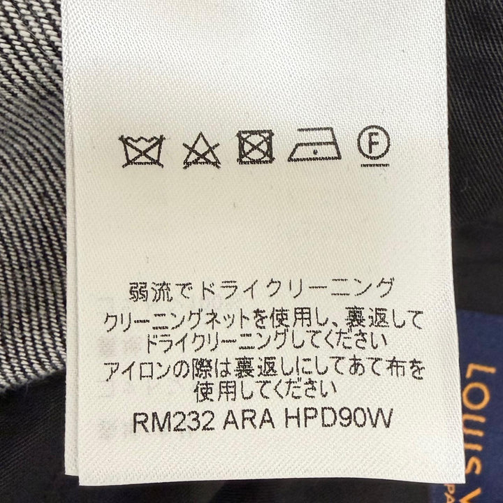 極美品□LOUIS VUITTON ルイヴィトン 23AW ロゴ チェック柄 レザーパッチ LVロゴ金具 デニムショートパンツ グレー 34 フランス製 正規品