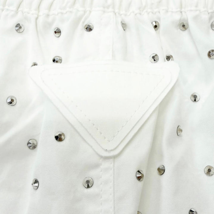 極美品□PRADA プラダ SPH189 S221 1LZC スタッズ トライアングルロゴ ストレッチ ショートパンツ ホワイト S イタリア製 正規品 メンズ