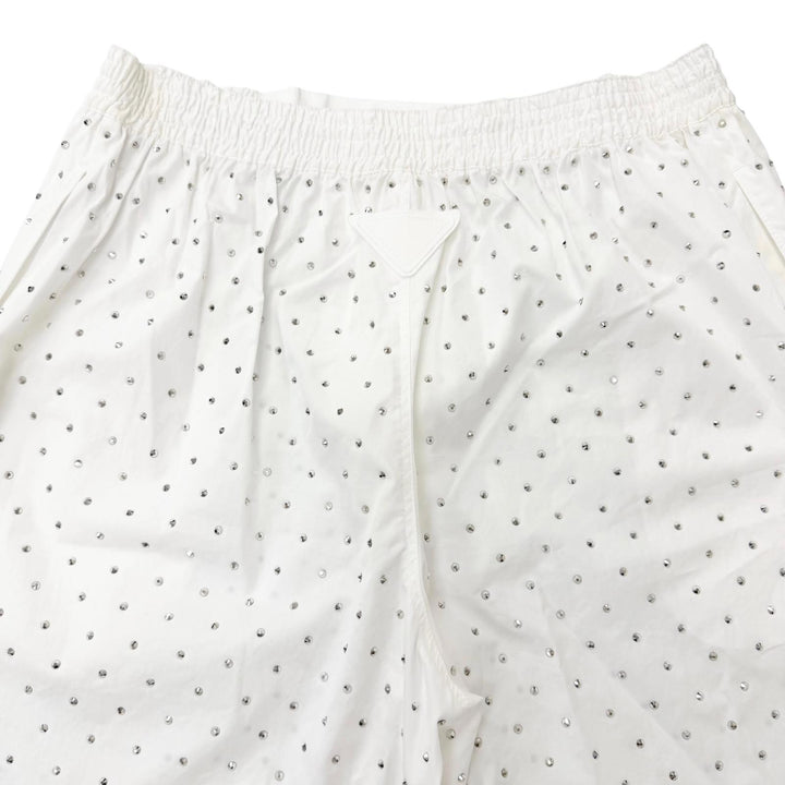 極美品□PRADA プラダ SPH189 S221 1LZC スタッズ トライアングルロゴ ストレッチ ショートパンツ ホワイト S イタリア製 正規品 メンズ