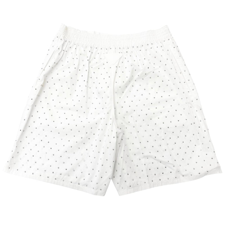 極美品□PRADA プラダ SPH189 S221 1LZC スタッズ トライアングルロゴ ストレッチ ショートパンツ ホワイト S イタリア製 正規品 メンズ