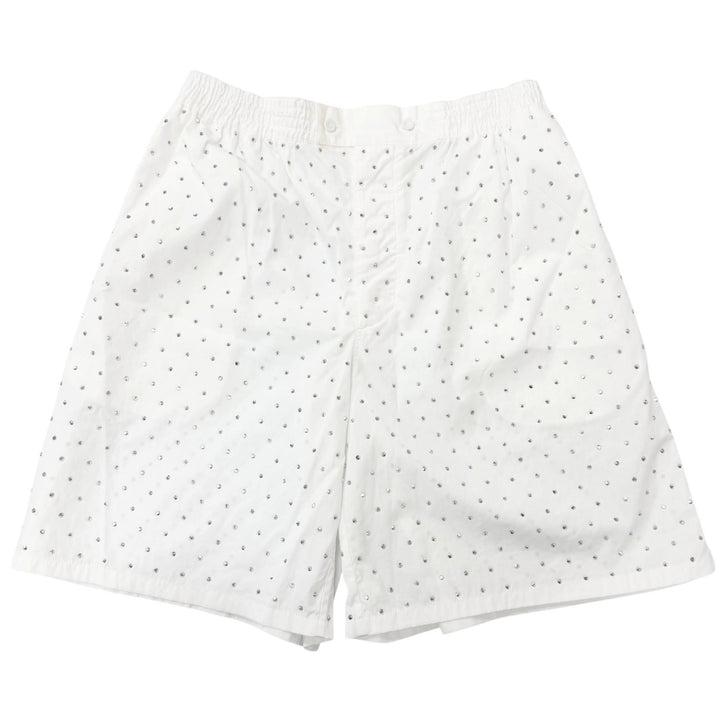 極美品□PRADA プラダ SPH189 S221 1LZC スタッズ トライアングルロゴ ストレッチ ショートパンツ ホワイト S イタリア製 正規品 メンズ