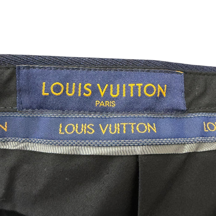 未使用品□LOUIS VUITTON ルイヴィトン ウール コットン シングル トラウザーズパンツ スラックス ネイビー 46 イタリア製 正規品 メンズ