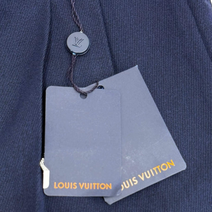 未使用品□LOUIS VUITTON ルイヴィトン ウール コットン シングル トラウザーズパンツ スラックス ネイビー 46 イタリア製 正規品 メンズ