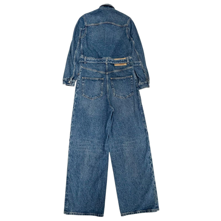 極美品△PRADA プラダ 25SS GFZ017 トライアングルロゴプレート ベルト付き デニム ジャンプスーツ オールインワン ツナギ 36 正規品
