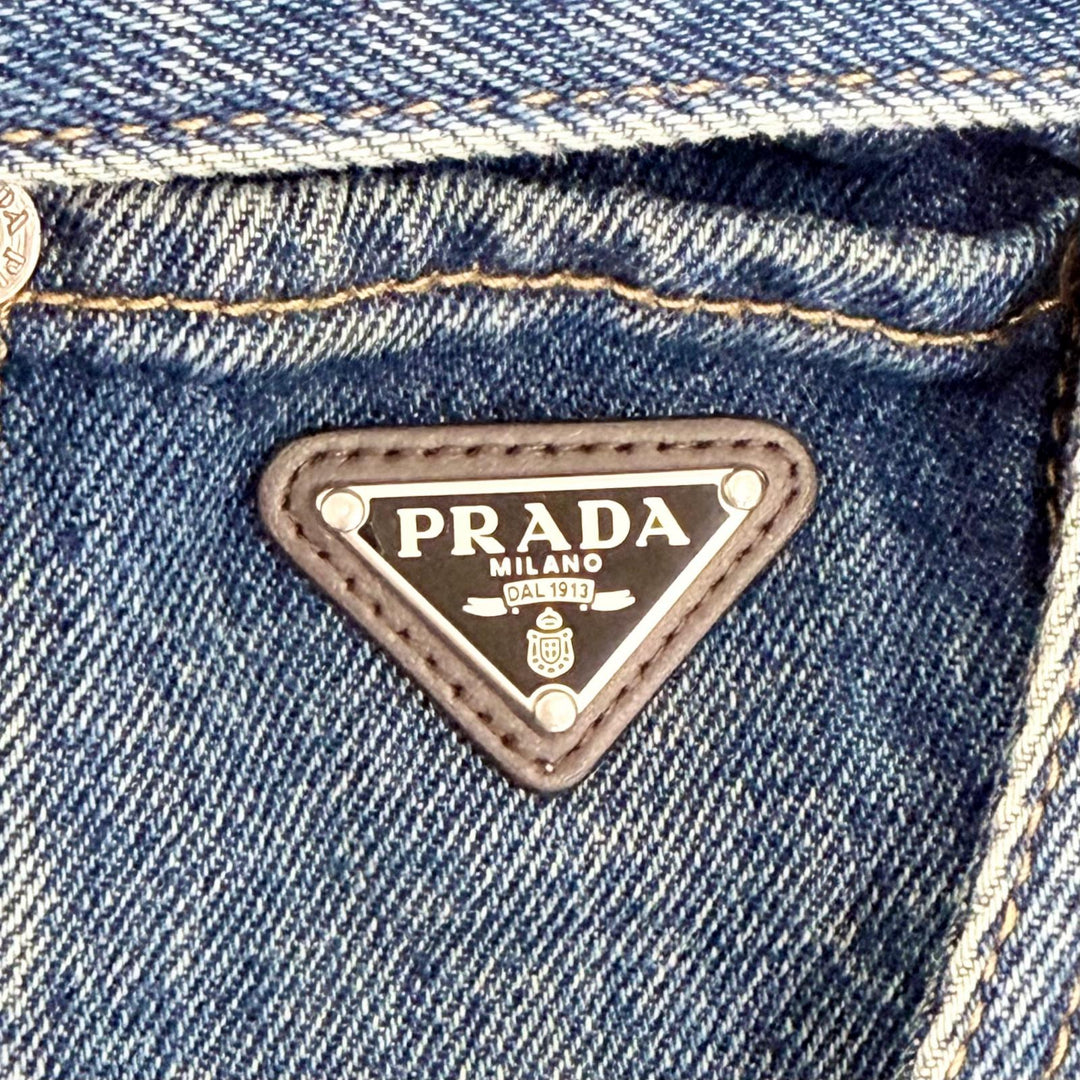極美品△PRADA プラダ 25SS GFZ017 トライアングルロゴプレート ベルト付き デニム ジャンプスーツ オールインワン ツナギ 36 正規品