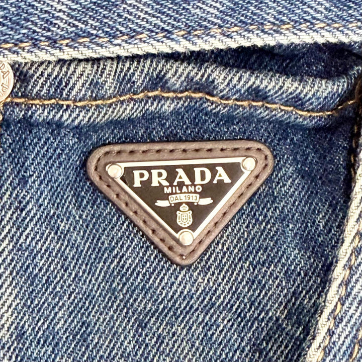 極美品△PRADA プラダ 25SS GFZ017 トライアングルロゴプレート ベルト付き デニム ジャンプスーツ オールインワン ツナギ 36 正規品