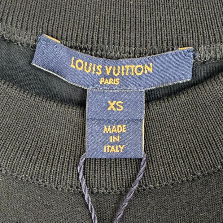 未使用△LOUIS VUITTON ルイヴィトン フラワープリント ラッフルスウェットシャツドレス 長袖 ワンピース ブラック XS イタリア製 正規品