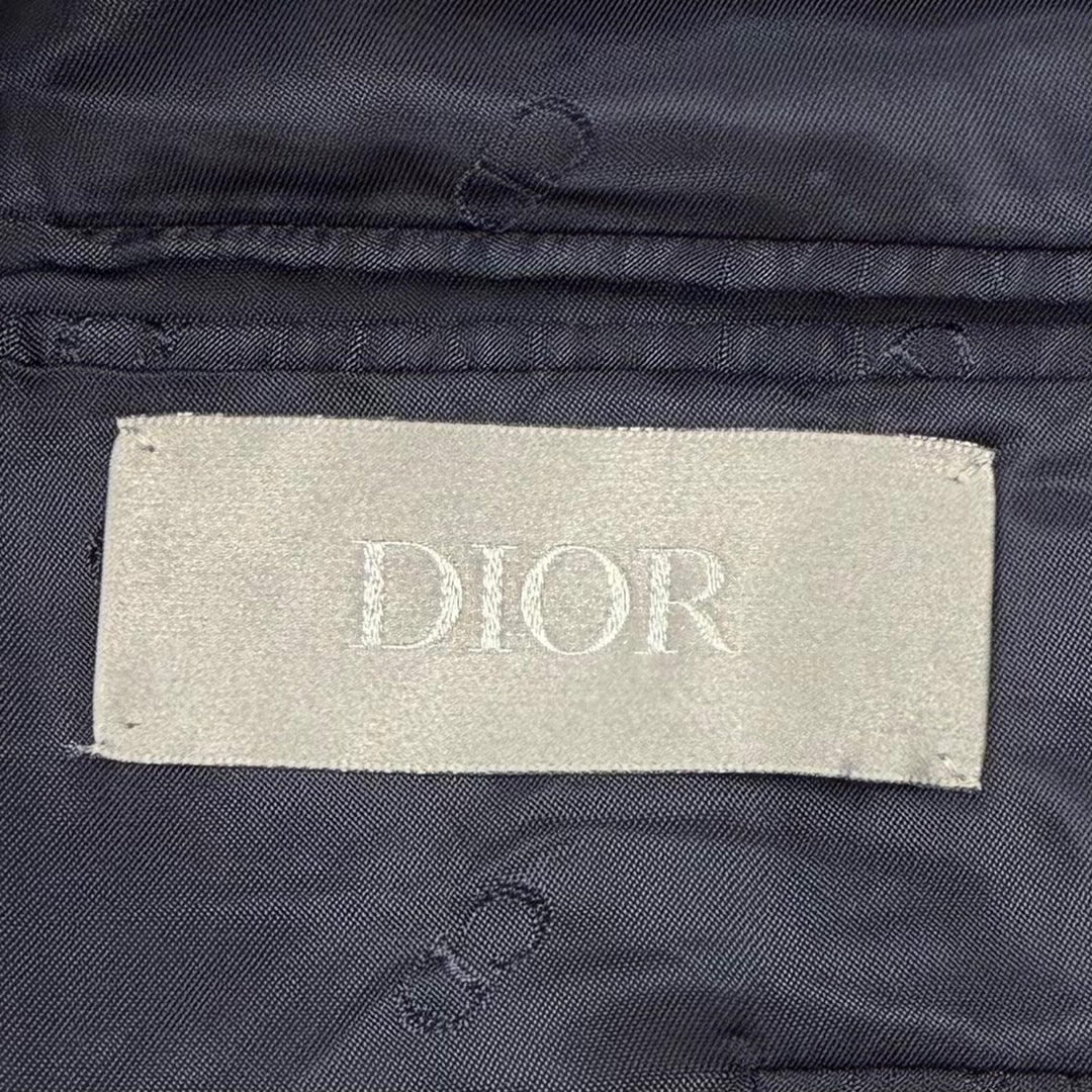 極美品▼DIOR ディオール オム 633C720A5084 ウール シルク ロゴ入りボタン シングルジャケット テーラード ネイビー 48 正規品 メンズ