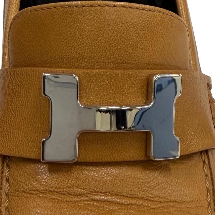 極美品★HERMES エルメス 212091Z ドーフィン70 コンスタンス H金具 チャンキーヒール レザー パンプス ライトブラウン 35.5 保存袋付き