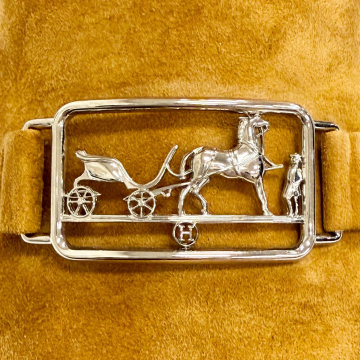 美品△HERMES エルメス 192160Z スウェードレザー 馬車ロゴ金具 サイドジップ ショートブーツ アンクルブーツ キャメルブラウン系 38