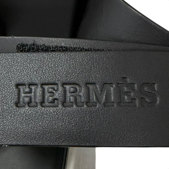 美品□HERMES エルメス RG231219Z ギーク レザー メッシュ アンクルストラップサンダル ブラック 37 イタリア製 レディース 保存袋付き