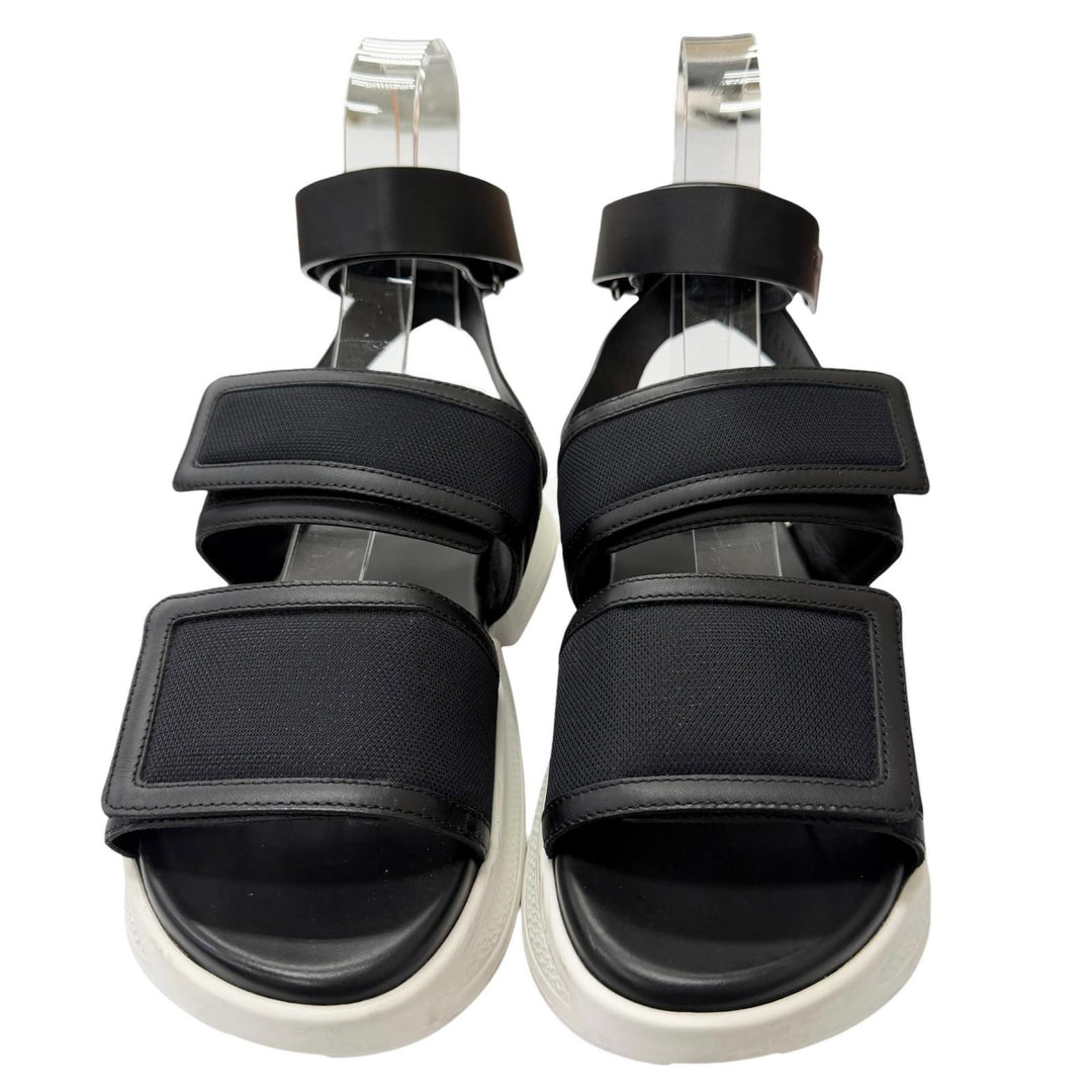 美品□HERMES エルメス RG231219Z ギーク レザー メッシュ アンクルストラップサンダル ブラック 37 イタリア製 レディース 保存袋付き