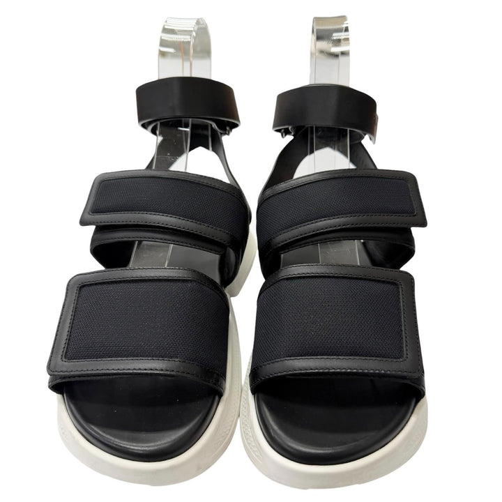 美品□HERMES エルメス RG231219Z ギーク レザー メッシュ アンクルストラップサンダル ブラック 37 イタリア製 レディース 保存袋付き