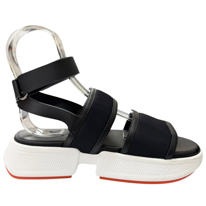 美品□HERMES エルメス RG231219Z ギーク レザー メッシュ アンクルストラップサンダル ブラック 37 イタリア製 レディース 保存袋付き