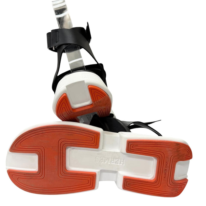 美品□HERMES エルメス RG231219Z ギーク レザー メッシュ アンクルストラップサンダル ブラック 37 イタリア製 レディース 保存袋付き