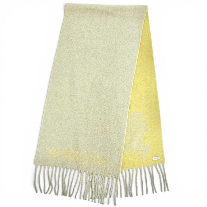 未使用品△BURBERRY バーバリー 8076563 アルパカ モヘア ロゴ フリンジ 大判 マフラー ショール ベージュ イエロー 210×50cm 正規品
