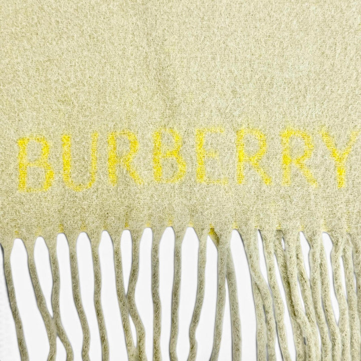 未使用品△BURBERRY バーバリー 8076563 アルパカ モヘア ロゴ フリンジ 大判 マフラー ショール ベージュ イエロー 210×50cm 正規品