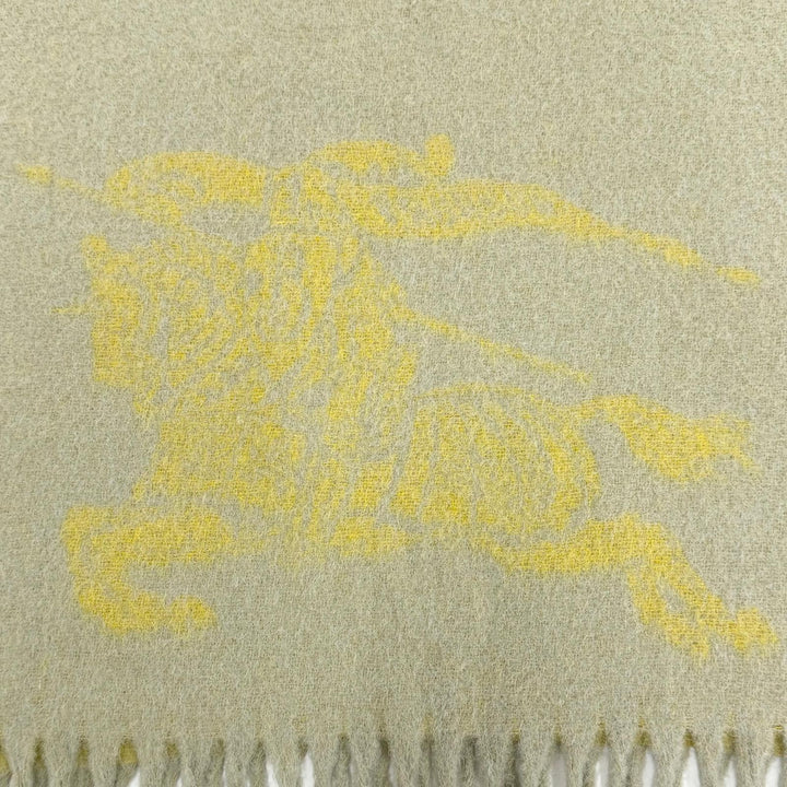 未使用品△BURBERRY バーバリー 8076563 アルパカ モヘア ロゴ フリンジ 大判 マフラー ショール ベージュ イエロー 210×50cm 正規品