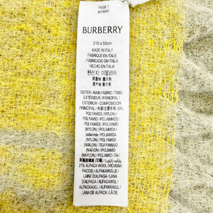 未使用品△BURBERRY バーバリー 8076563 アルパカ モヘア ロゴ フリンジ 大判 マフラー ショール ベージュ イエロー 210×50cm 正規品