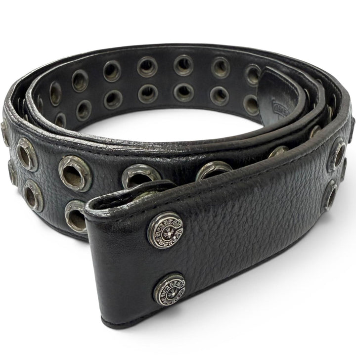 良品□CHROME HEARTS クロムハーツ STRAP DBL GROMMET レザー SV925 STRAP DBL GROMMET ダブルグロメット ベルト ブラック 34 メンズ