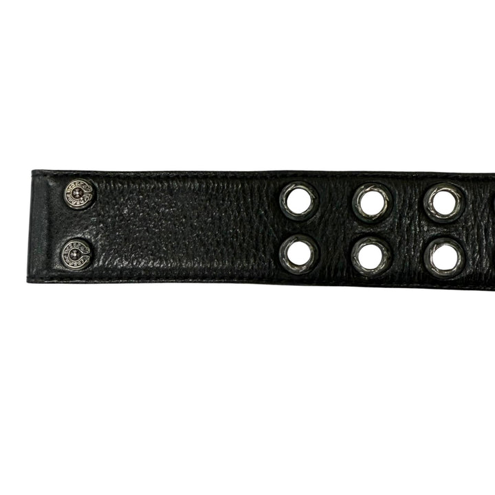 良品□CHROME HEARTS クロムハーツ STRAP DBL GROMMET レザー SV925 STRAP DBL GROMMET ダブルグロメット ベルト ブラック 34 メンズ