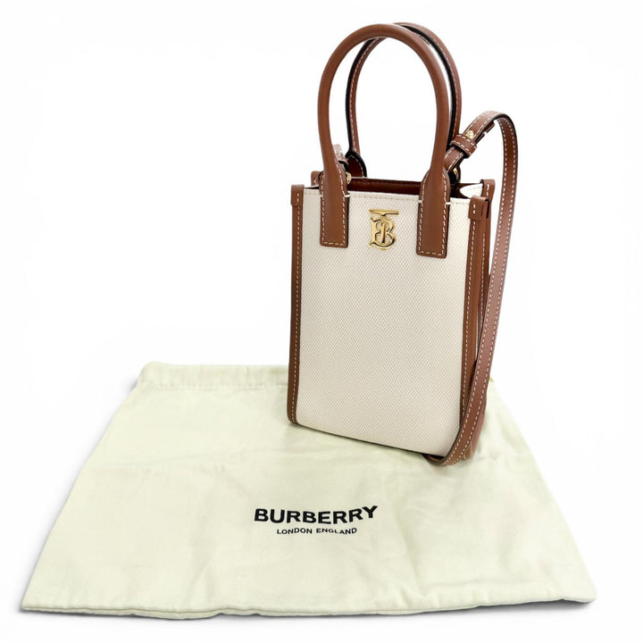 未使用品△BURBERRY バーバリー 22SS 8052460 マイクロ フランシス TB トートバッグ キャンバス レザー 2WAY ハンド ショルダーバッグ
