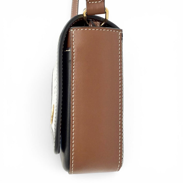 未使用品△BURBERRY バーバリー 8053311 LS NEW HAMPSHIRE ホースフェリー ロゴ スクエア ショルダーバッグ ブラック タン ゴールド金具